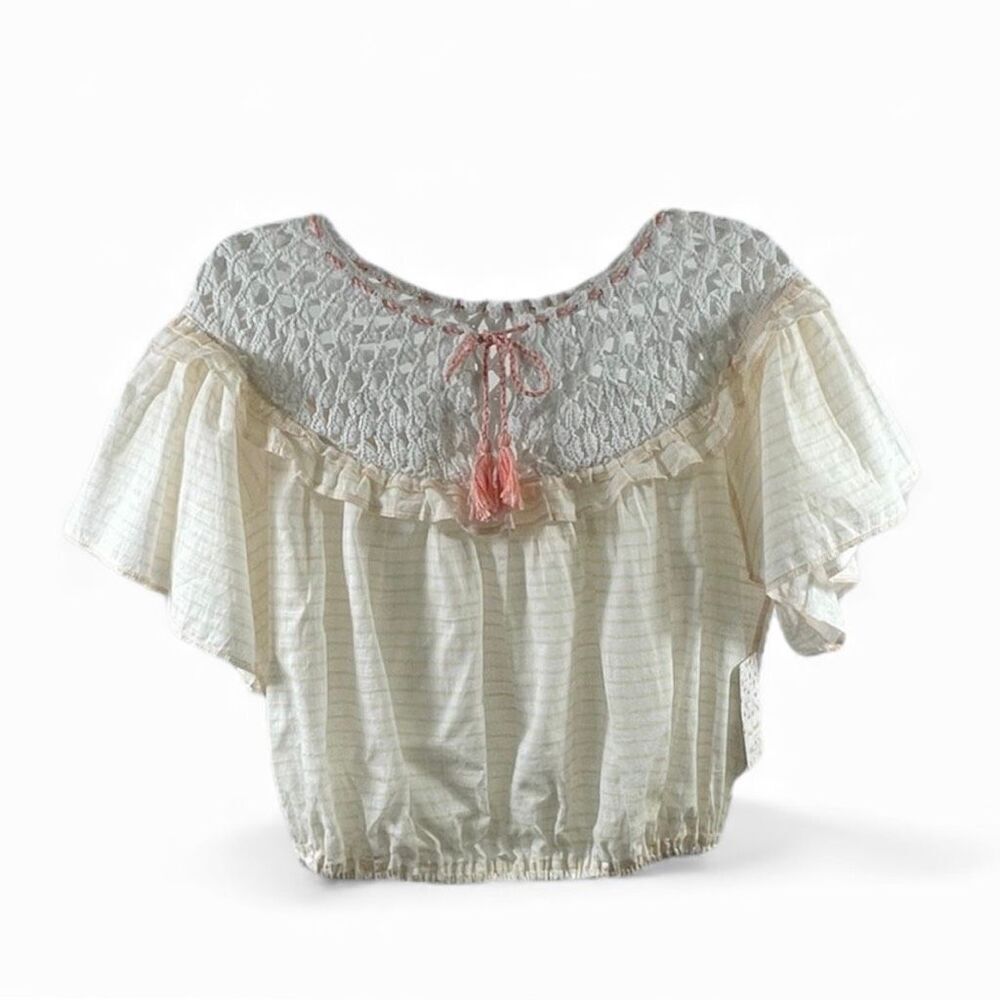 Free People NWT Allora Crochet in White Peach Combo Blouse Size S